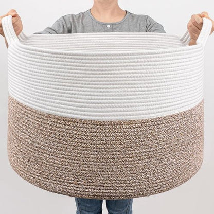 Goodpick Large Woven Rope Storage Basket - 83L Capacity for Blankets & Dorm Essentials | 21.7 x 13.8 Inches
