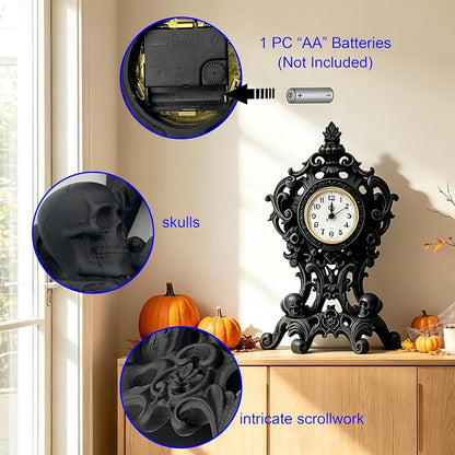 Halloween Skull Table Clock - Resin Skeleton Desk Clock