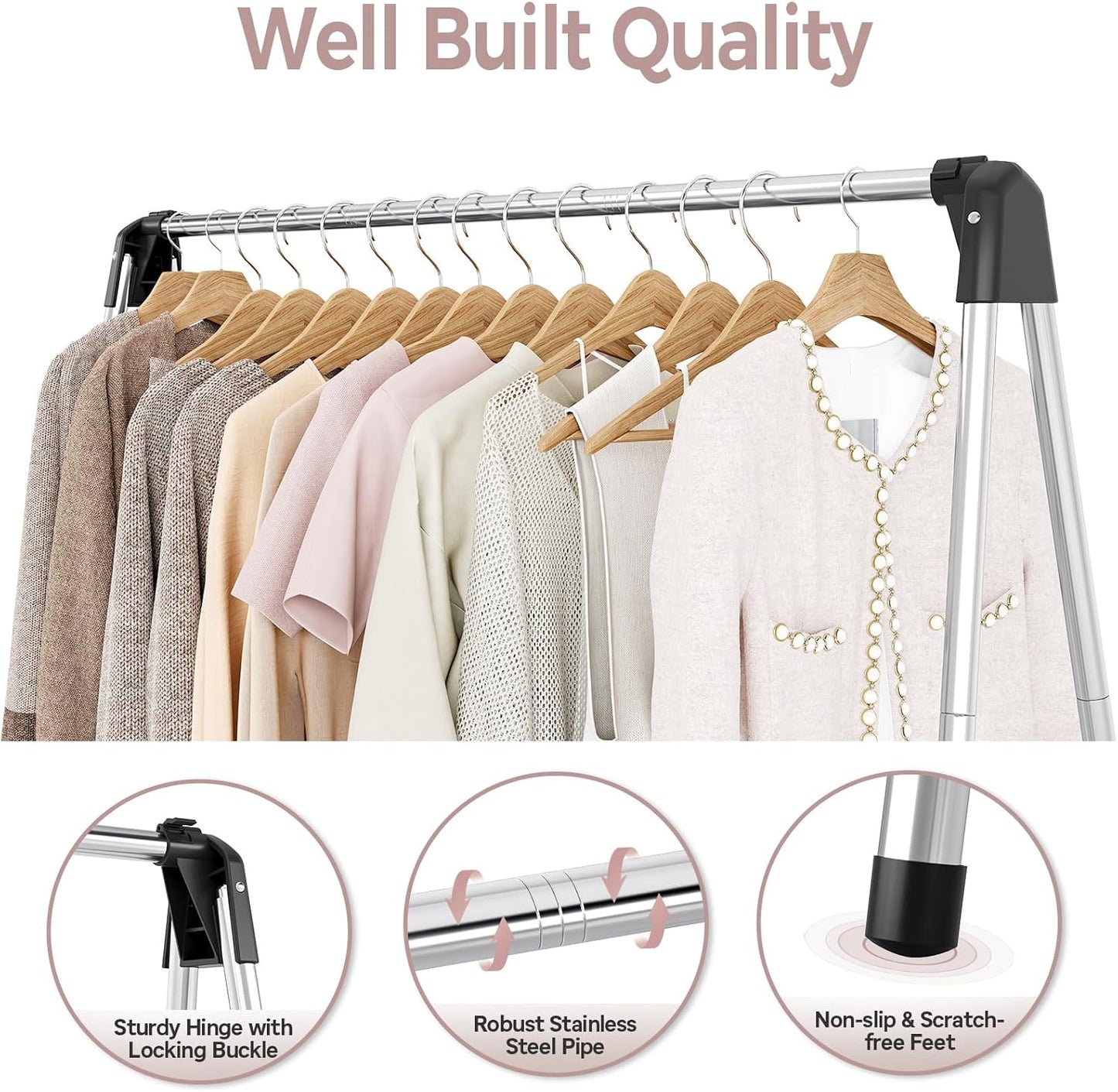 TOOLF Clothes Drying Rack - Foldable Stainless Steel Laundry Rack | Portable Free-Standing Design, Large Capacity