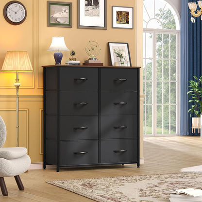 DWVO Fabric Dresser - 8 Drawer Tall Chest with Sturdy Steel Frame & Wooden Top | Ideal for Bedroom & Living Room
