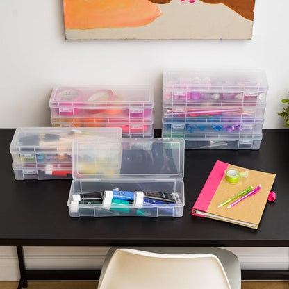 IRIS USA Pencil Case Boxes - 10-Pack Clear Plastic Organizing Containers with Snap Lid for Arts & Crafts