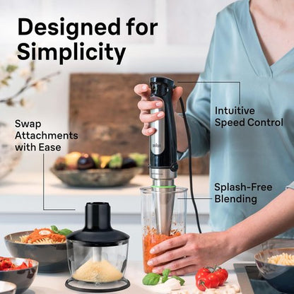 Braun MultiQuick 7 Immersion Blender - 3-in-1 Handheld Electric Stick Blender for Soups, Smoothies & More