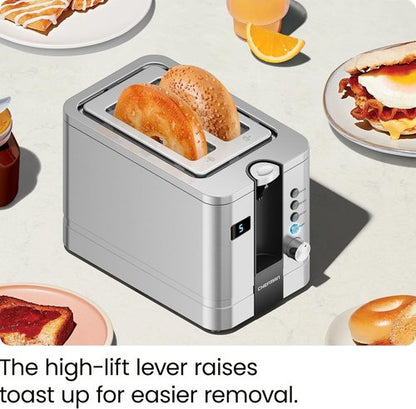 Chefman 2-Slice Digital Toaster - Stainless Steel with Extra-Wide Slots for Bagels & Defrost Function