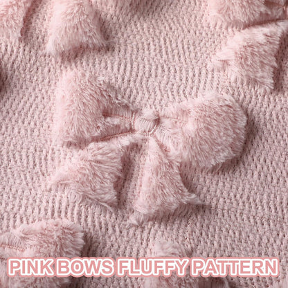 Mixweer Pink Bow Pillow Covers - Set of 2 Soft Faux Fur Decorative Aesthetic Pillowcases | 18 x 18 Inch