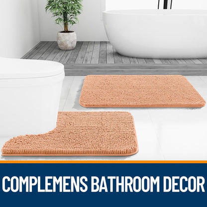 OLANLY U-Shaped Toilet Rug - Extra Soft Chenille Bathroom Mat, Quick-Dry & Non-Slip, 24x20 Inches, Peach
