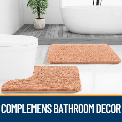 OLANLY Bathroom Rugs 36x24, Extra Soft Absorbent Chenille Bath Rugs, Rubber Backing Quick Dry, Machine Washable Bath Mats for Bathroom Floor, Tub and Shower, Home Decor Accessories, Peach