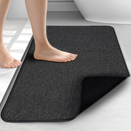 HOMTEB Bath Mat 17x27Inch, Thin Bath Mats Rugs with Rubber Backing Non-Slip, Absorbent,Quick Dry Machine Washable, Home Decor Accessories Cozy Cloth Bathroom Rugs fit Under Door/Sink/Tub-Black