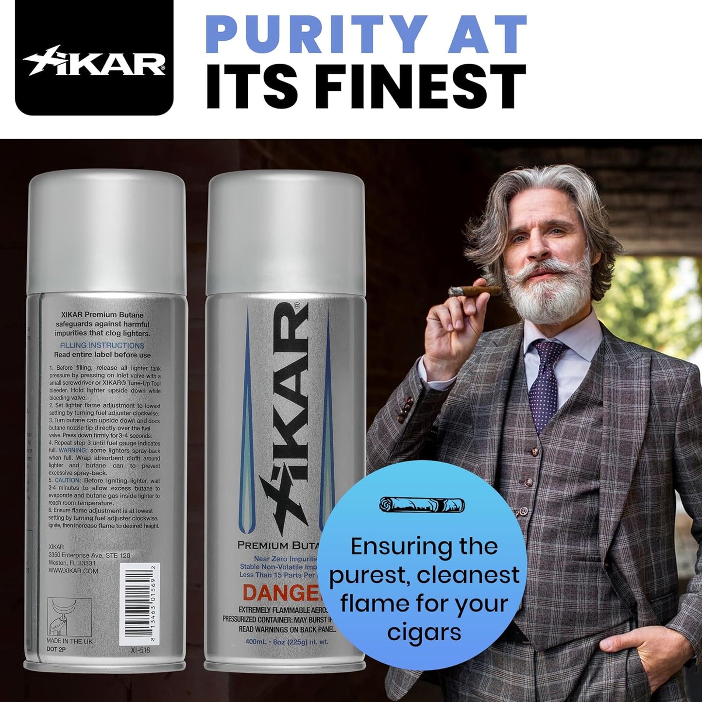 XIKAR PUROFINE Premium Butane Fuel Refill - Ultra Refined Culinary Butane (400ml) | 0 Impurities, 2 Pack