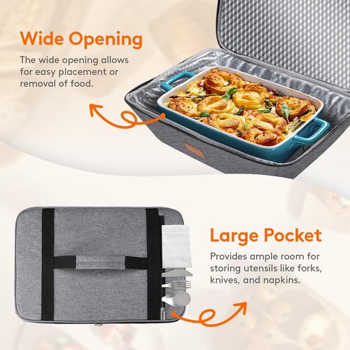 Lifewit Insulated Casserole Carrier - Thermal Tote for Hot or Cold Food | Fits 9"x13" Dish, Gray