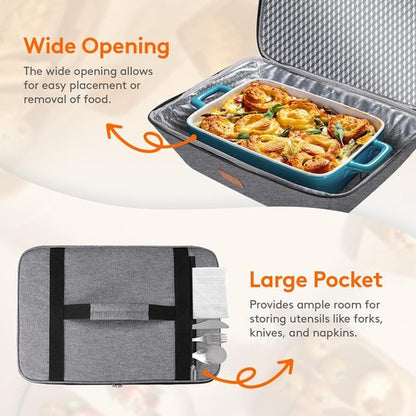 Lifewit Insulated Casserole Carrier - Thermal Tote for Hot or Cold Food | Fits 9"x13" Dish, Gray