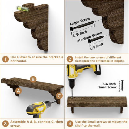 QsQueen Scalloped Wood Wall Shelf - 17-Inch Floating Shelf with Easy Installation for Any Room