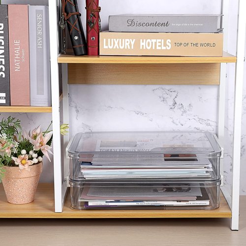 BTSKY Plastic Storage Containers - 2 Pack with Lids for A4 Files & Art Supplies | Stackable, Portable, White