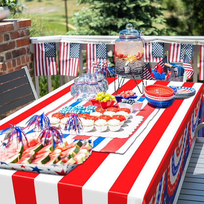Oudain Patriotic Tablecloths - 6 Pcs 54" x 108" Disposable Red, Blue & White for 4th of July Decor