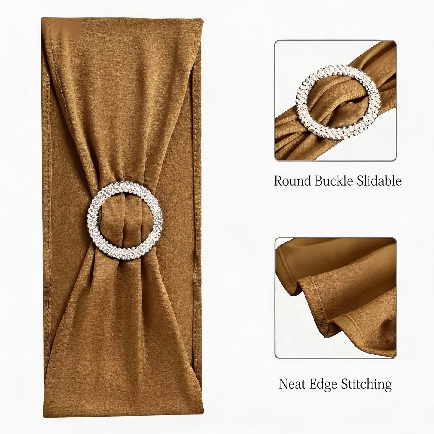 Bran Spandex Chair Sashes - Light Brown Wedding & Party Decor | Pack of 50
