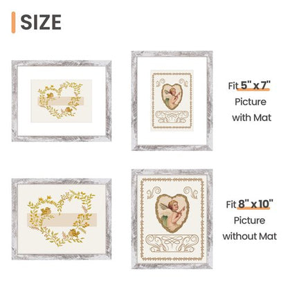 upsimples 8x10 Picture Frame, Display Pictures 5x7 with Mat or 8 x 10 Without, Wall Hanging Photo Frames, Rustic White, 1 Pack