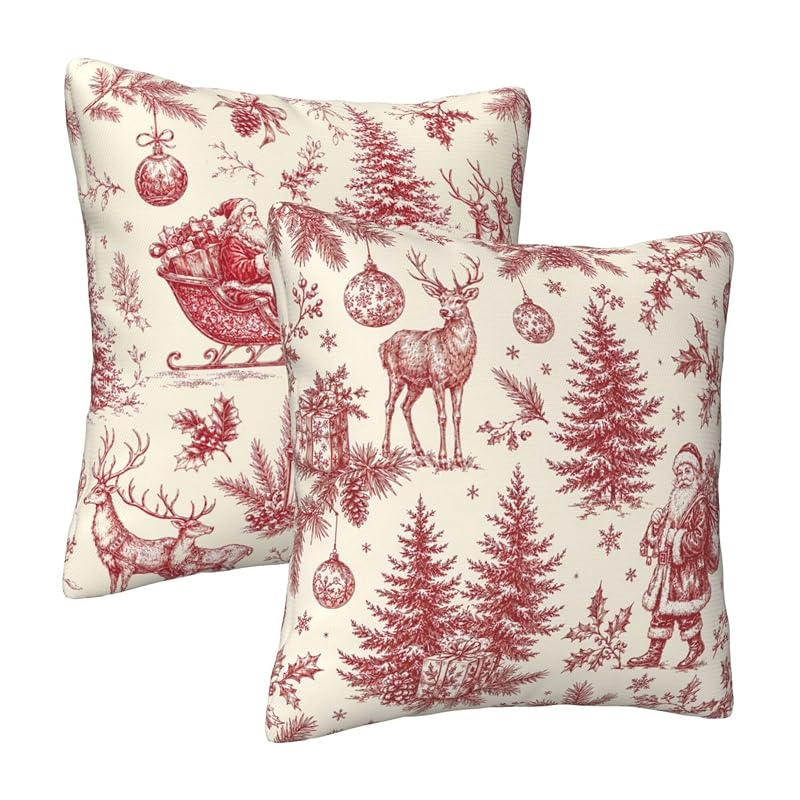 Vintage Christmas 18x18 Inch Throw Pillow Covers - 2 Pack, Reversible