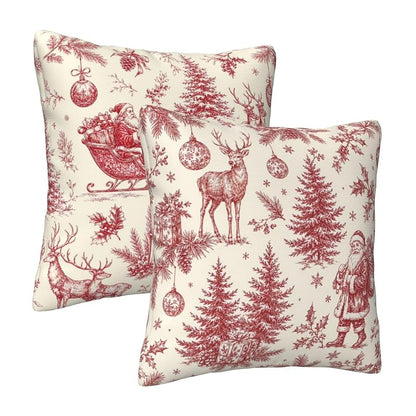 Vintage Christmas 18x18 Inch Throw Pillow Covers - 2 Pack, Reversible