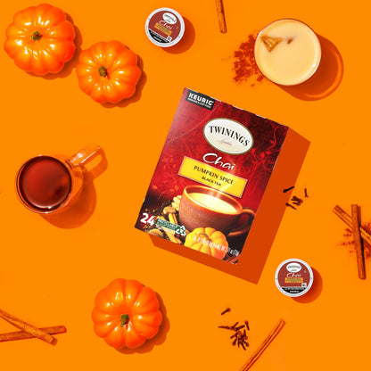 Twinings Pumpkin Spice Chai Black Tea K-Cup Pods for Keurig, 24 Count (Pack of 1), Warm, Spicy & Aromatic, Unsweetened, Caffeinated, Enjoy Hot or Iced