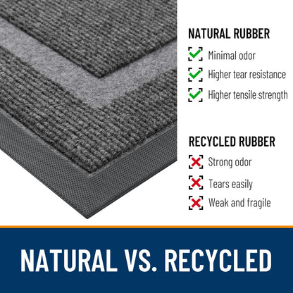 OLANLY Front Door Mat Indoor Outdoor Entrance, Waterproof All-Season, All-Weather Doormat, Sturdy Natural Rubber, Fade Resistant, Low Profile, Easy Clean Patio Porch Entryway Mat, 59x20, Dark Grey