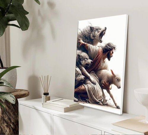 MALEDO Jesus and Lamb Canvas Wall Art - Christian Decor for Living Room & Bedroom | Inspiring Shepherd Painting