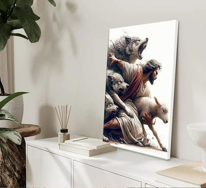 MALEDO Jesus and Lamb Canvas Wall Art - Christian Decor for Living Room & Bedroom | Inspiring Shepherd Painting