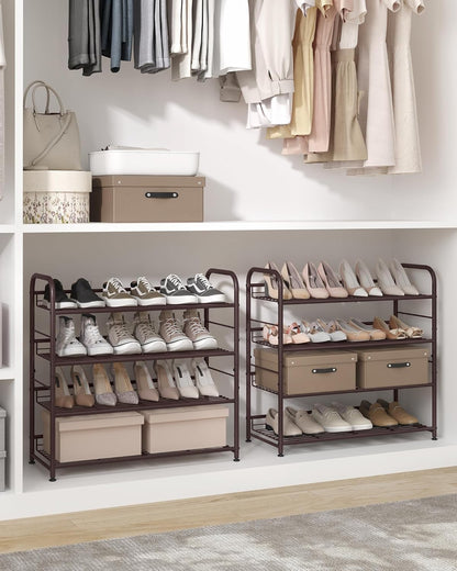 SONGMICS 4-Tier Metal Shoe Rack - Adjustable Slanted Shelves, Holds 16 Pairs, Bronze Finish for Small Spaces