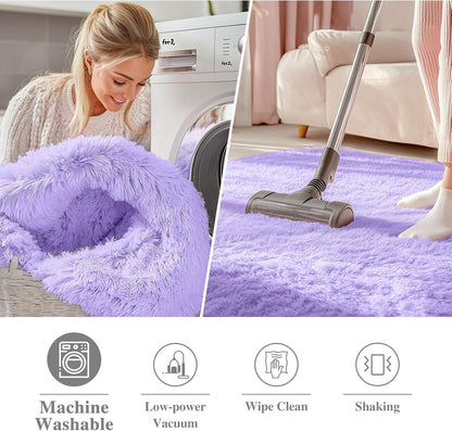 OLANLY Round Light Purple Area Rug - Soft, Fluffy, Machine Washable 9 ft Carpet for Bedrooms & Nurseries