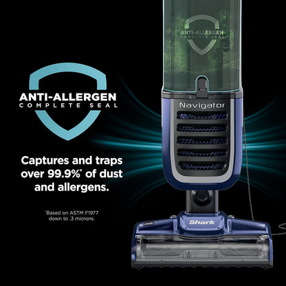 Shark NV151 Navigator Vacuum - HEPA Filtration, Swivel Steering & Pet Power Brush | Navy Multi-Surface Cleaner