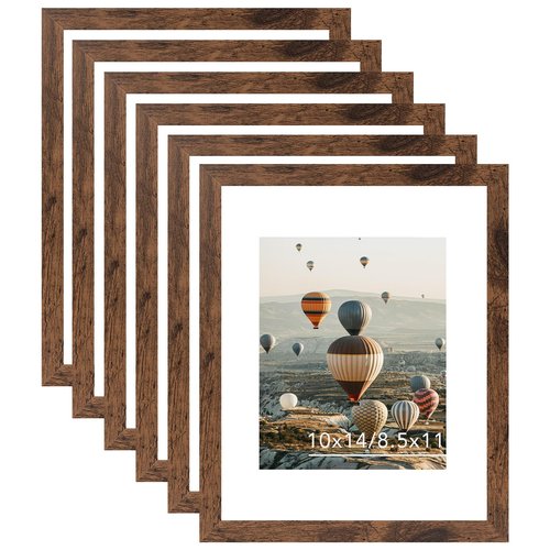 10x14 Picture Frame Set of 6 for 30 x 40 cm Diamond Art Painting, Display 8.5x11 with Mat or 10x14 without Mat, Wood 10 x 14 Wall Gallery Poster Photo Frames Bulk with 8.5x11 Mat,6 Pack, Deep Brown