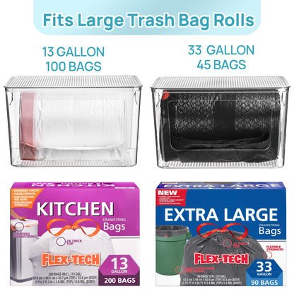 Vtopmart 1 Pack Trash Bag Holder, Stackable Garbage Bag Dispenser for 13/30/33 Gallon Bags, Onion and Potato Storage Bins for Kitchen, Clear Organizer Bins for Under Sink, Laundry Room