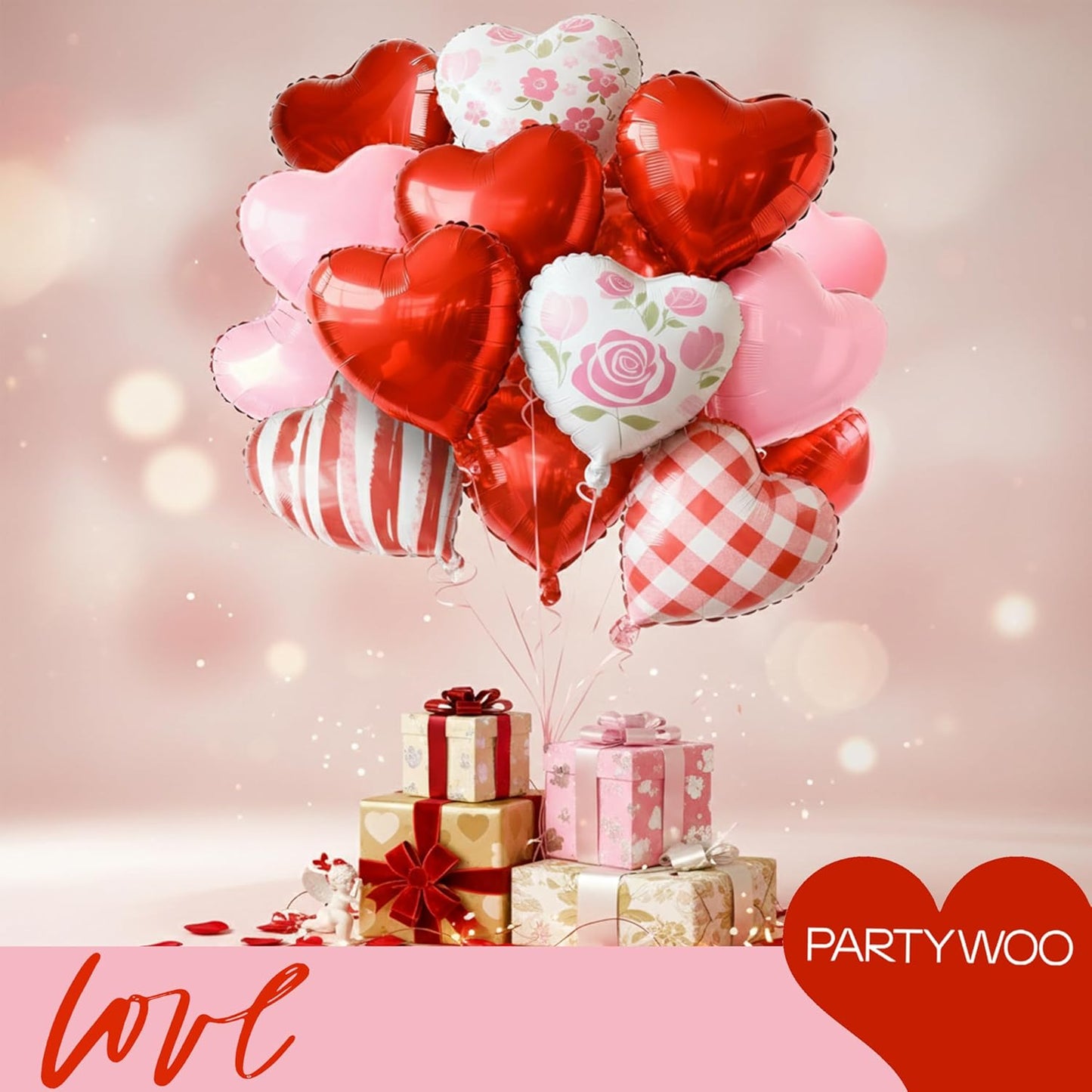 PartyWoo Pink Balloons - 127 Pcs in Various Sizes & Heart Foil Balloons for Valentine's Day Decor
