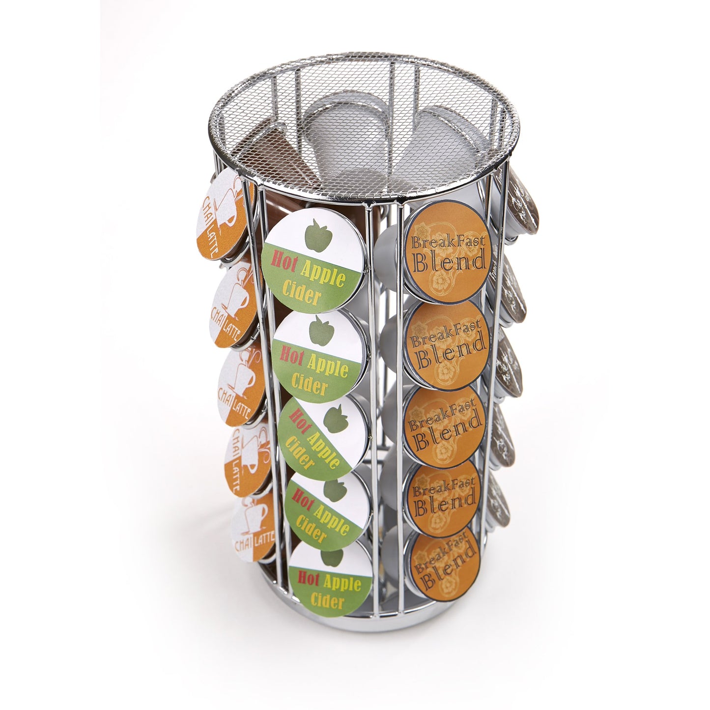 Mind Reader Single Serve Coffee Pod Carousel, 35 Pod Capacity, Lazy Susan, Metal Mesh, 6.15"L x 6.15"W x 12.5"H, Silver