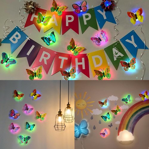 3D Butterfly Wall Decor - Glowing Lights & Stickers for Bedroom, Party, and Birthday | 24 Pcs