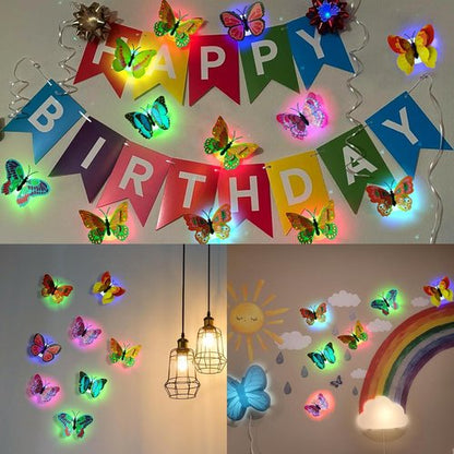 3D Butterfly Wall Decor - Glowing Lights & Stickers for Bedroom, Party, and Birthday | 24 Pcs