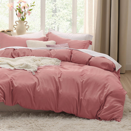 Bedsure Pink Clay Duvet Cover Twin/Twin XL Size - 2 Pieces Prewashed Polyester Extra Soft Bedding Set, Includes 1 Twin Duvet Cover 68''x90'' with Zipper Closure & 1 Pillow Sham, No Comforter