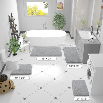 OLANLY Bathroom Rugs - Extra Soft Chenille Bath Mats with Rubber Backing | 36x24, Quick Dry, Light Grey