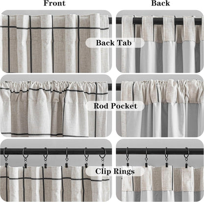 MYSKY HOME 100% Blackout Linen Curtains - 84 Inch Thermal Insulated Drapes | Black Plaid, 52" W, 1 Panel