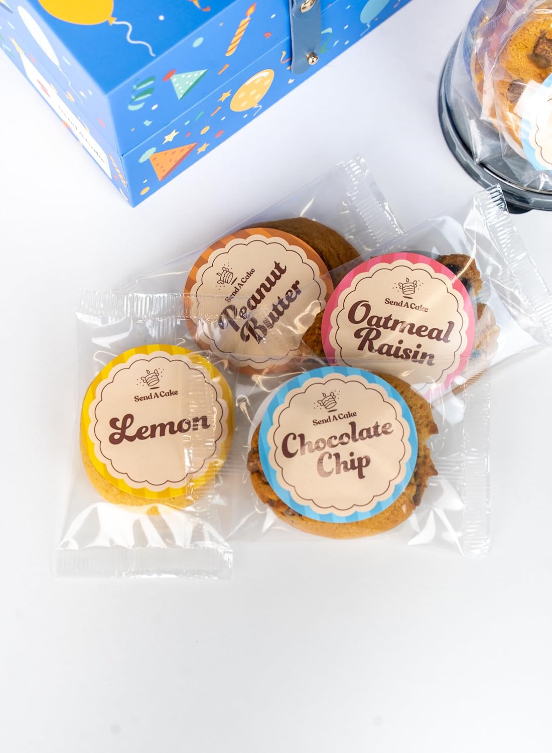 Send A Cake Happy Birthday Bloom Box | 4 Gourmet Cookies - Lemon, Peanut Butter, Chocolate Chip & Oatmeal - Ready to Gift, No Assembly Required