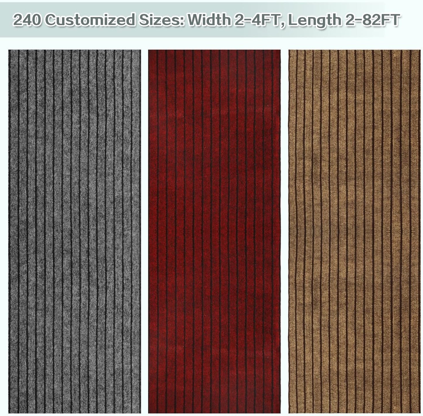 Skiennix Custom Size Runner Rug - Non-Slip Rubber Backing | Gray with Black Stripe, 2 ft x 6 ft for Hallway & Kitchen