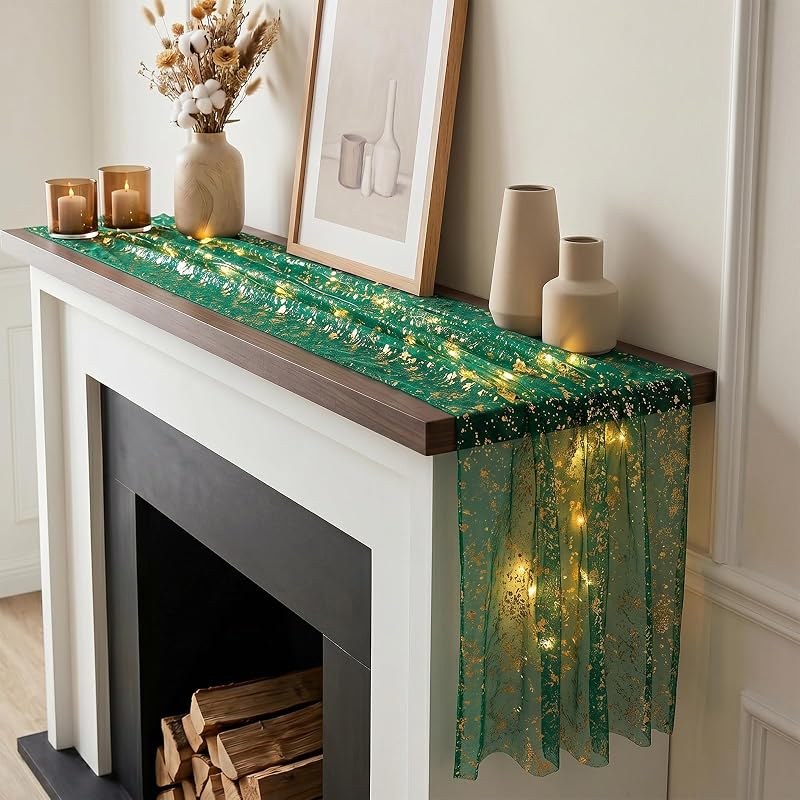 Artscope Green 28" x 120" Lighted Gauze Table Runner with LED Modes