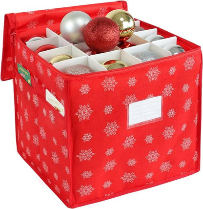 Christmas Ornament Storage Box | Store 64 Ornaments - Non-Woven, Tear-Proof Design with Adjustable Dividers