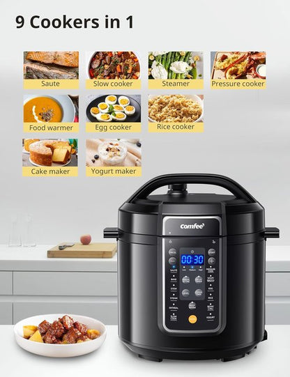 COMFEE’ 12-in-1 Electric Pressure Cooker - Versatile Non-Stick Pot & Yogurt Maker | 6 Quart Black