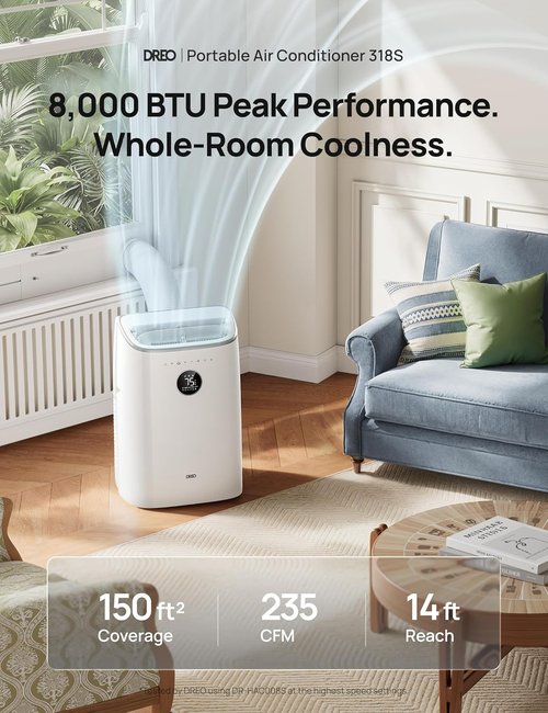 DREO Portable Air Conditioner - 8000 BTU Smart AC Unit for Quiet Bedroom Cooling | 45dB, APP/Voice Control
