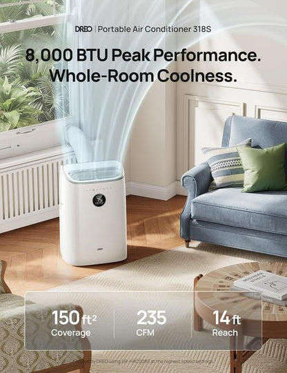 DREO Portable Air Conditioner - 8000 BTU Smart AC Unit for Quiet Bedroom Cooling | 45dB, APP/Voice Control