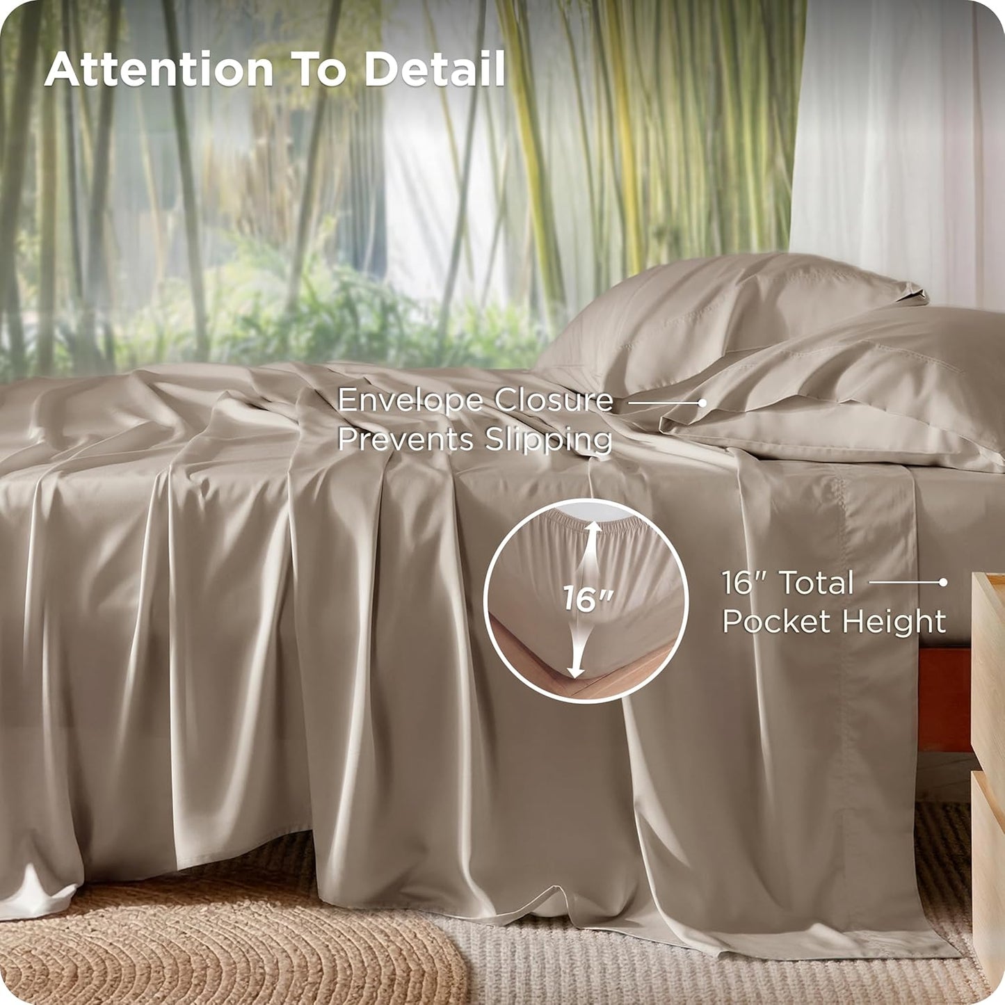 Bedsure Cooling California King Sheet Set - Breathable Rayon from Bamboo, Deep Pocket, Silky Soft, Simply Taupe