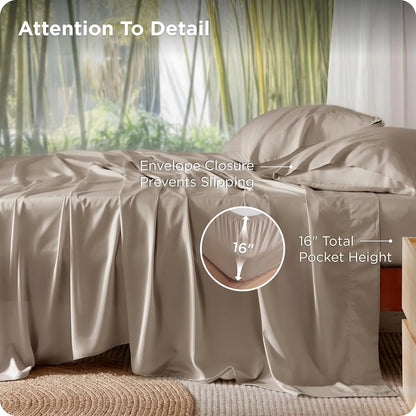 Bedsure Cooling California King Sheet Set - Breathable Rayon from Bamboo, Deep Pocket, Silky Soft, Simply Taupe