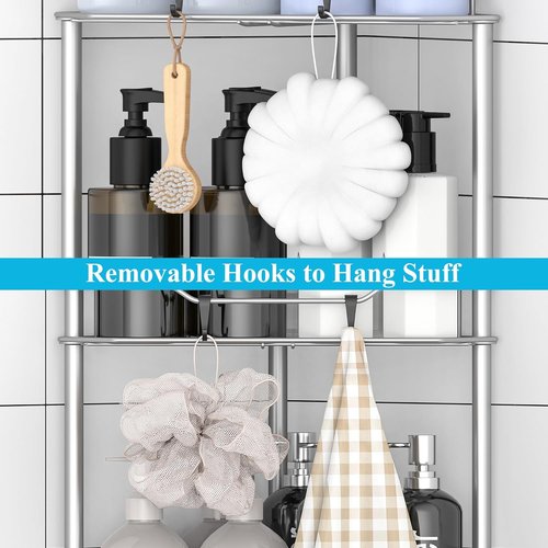 HuggieGems 5-Tier Corner Shower Caddy Organizer - Bathroom Shelf Rack with Hooks, Gray Finish