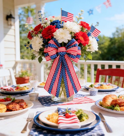 Large Patriotic Wreath Bow - 4th of July Decor with Star and Stripe Design | 11.4 x 20.8 in