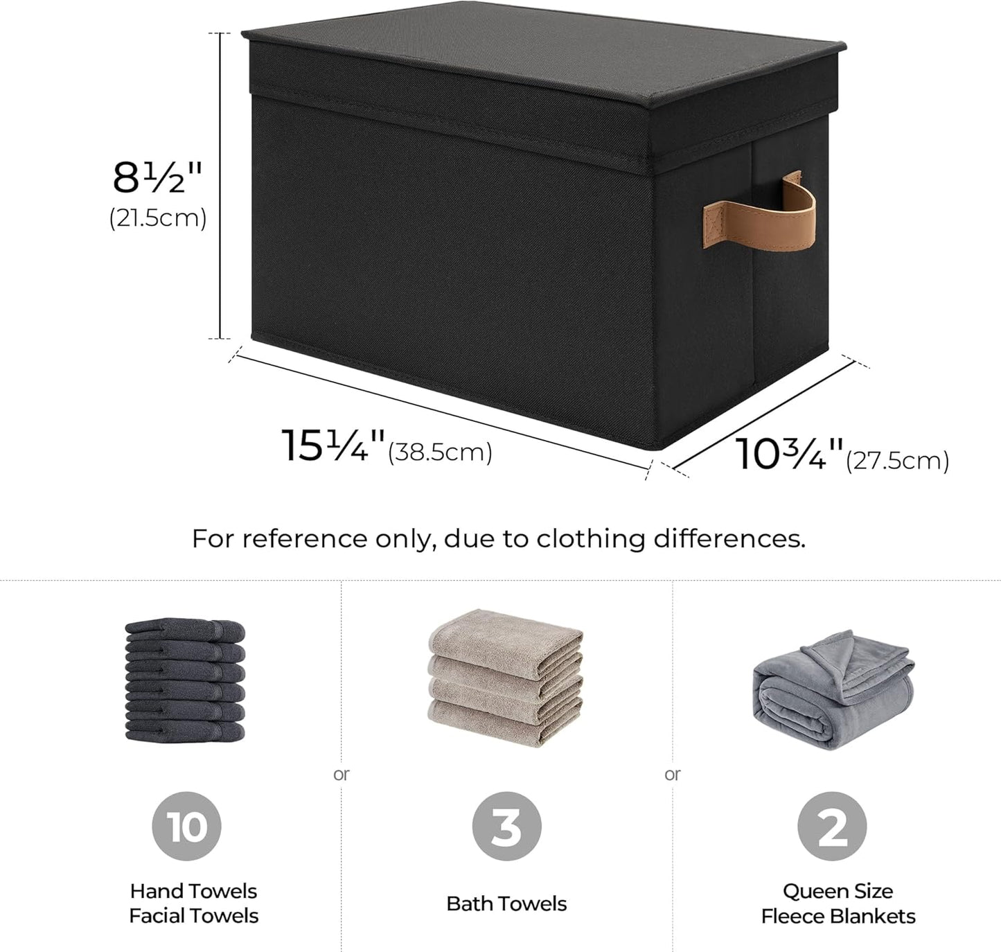 StorageWorks Black Storage Bins - Decorative Foldable Boxes with Lids | Stackable 3-Pack for Closet & Shelves