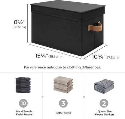 StorageWorks Black Storage Bins - Decorative Foldable Boxes with Lids | Stackable 3-Pack for Closet & Shelves